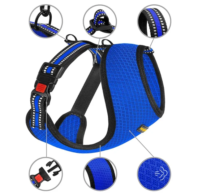 Шлея BronzeDog Mesh для собак мелких пород, сетчатый нейлон, синий, 40-46 см