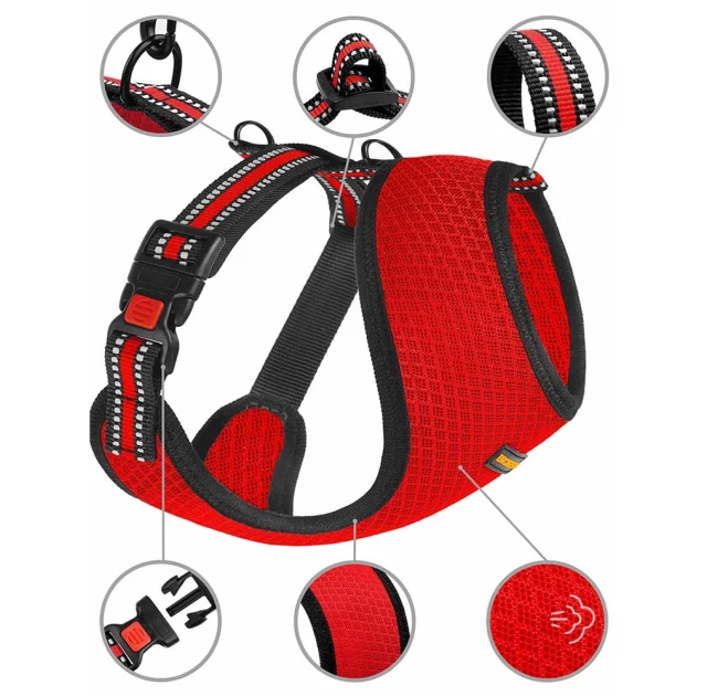 Шлея BronzeDog Mesh для собак дрібних порід, сітчастий нейлон, червоний, 40-46 см