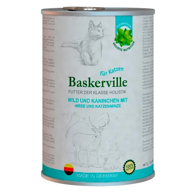 Влажный корм Baskerville для котов, оленина с кроликом и кошачьей мятой, 400 г