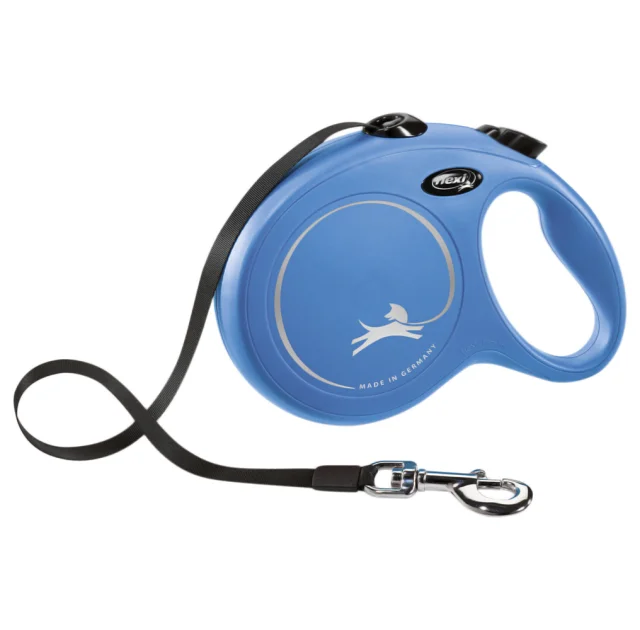Поводок-рулетка Flexi New Classic M для собак до 25 кг, 5 м, лента, синяя