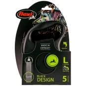Повідець-рулетка Flexi Black Design L для собак до 50 кг, 5 м, стрічка, чорна