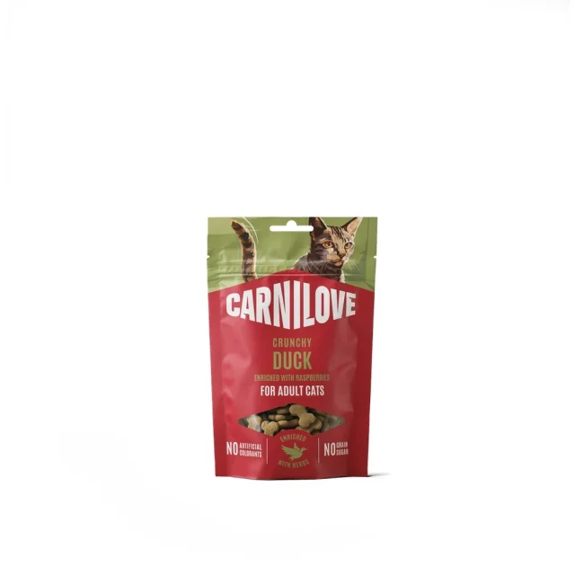 Ласощі Carnilove Cat Crunchy Snack, для кішок, качка, малина, 50 г