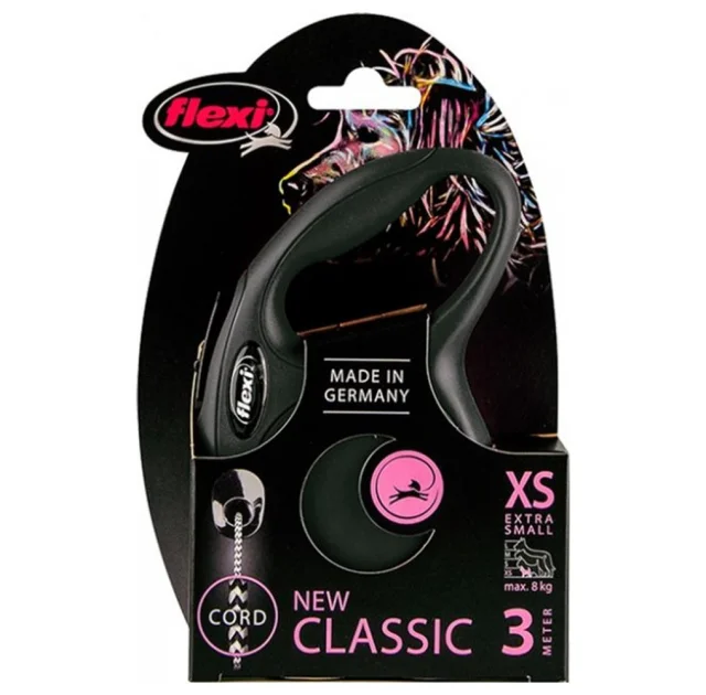 Рулетка Flexi New Classic XS, для собак, 3 м, трос, чорна