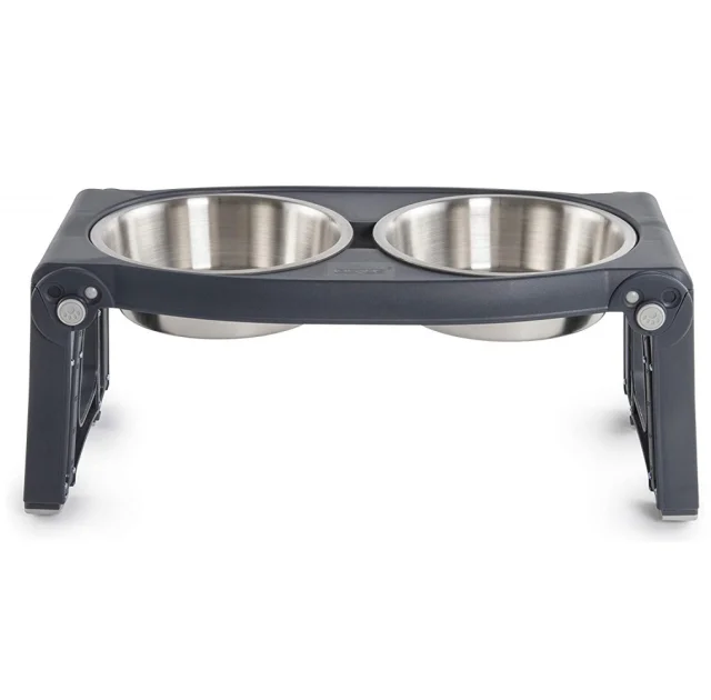 Миска Dexas Double Pet Feeder подвійна, з регульованими ніжками, нержавіюча сталь, сіра, 960 мл