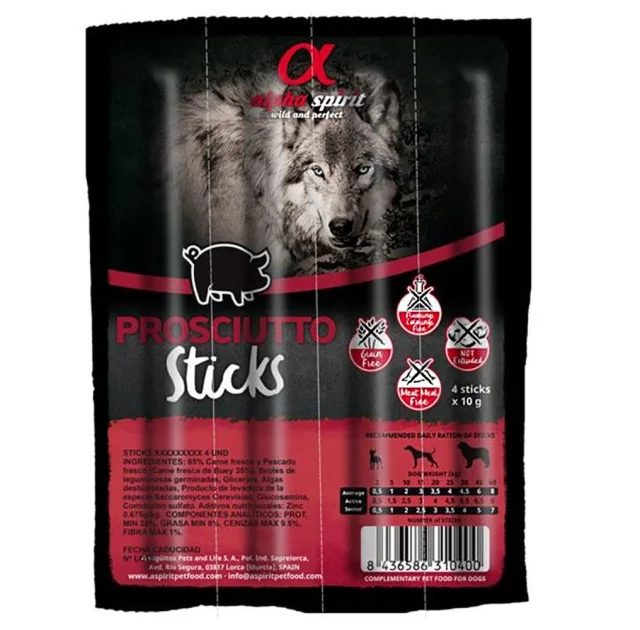 Напіввологі ласощі для собак Alpha Spirit DOG Sticks Prosciutto, палички з прошутто, 4 шт, 40 г