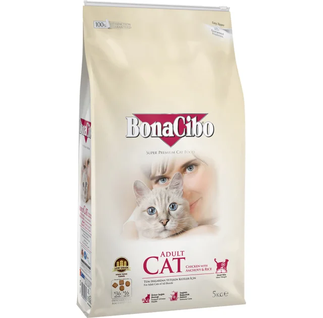 Сухий корм BonaCibo Adult Cat Chicken&Rice для дорослих котів всіх порід, курка/анчоуси/рис, 5 кг