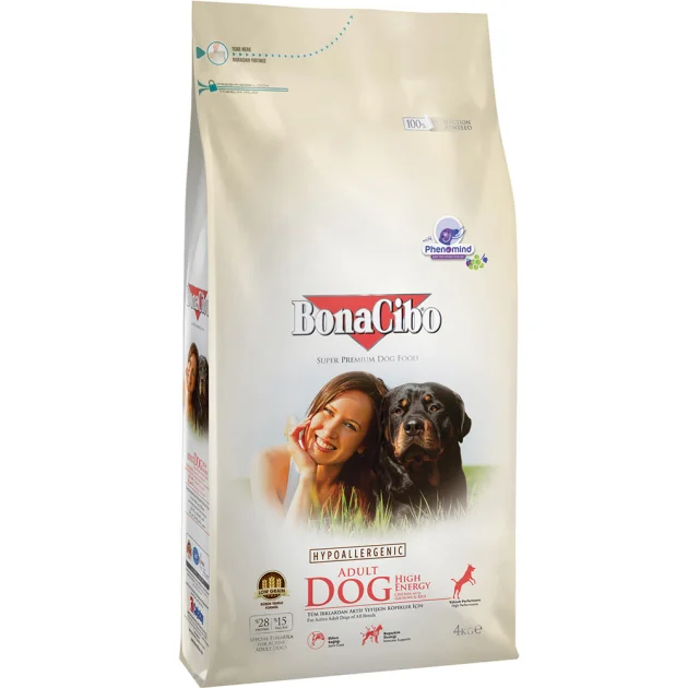 Сухий корм BonaCibo Adult Dog High Energy для дорослих активних собак всіх порід, курка/анчоуси/рис, 4 кг