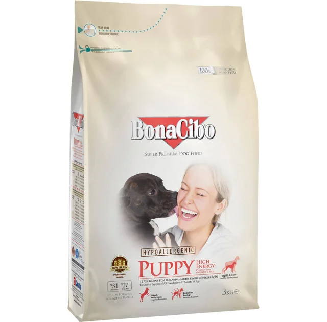 Сухий корм BonaCibo Puppy High Energy Chicken&Rice для активних цуценят всіх порід, курка/рис/анчоуси, 3 кг