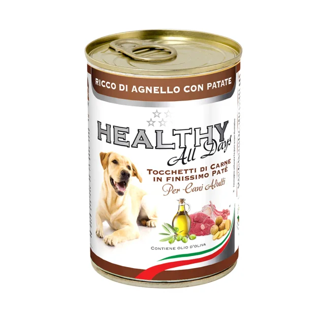 Консерва Healthy All Days, паштет с кусочками, ягнятина с картофелем, для собак, 400 г