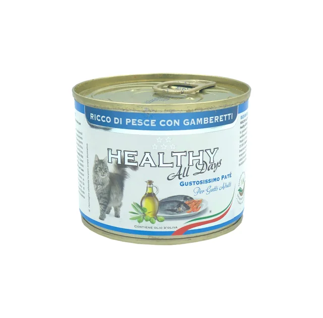 Консерва Healthy All Days монопротеінова, паштет з рибою та креветками, для котів, 200 г