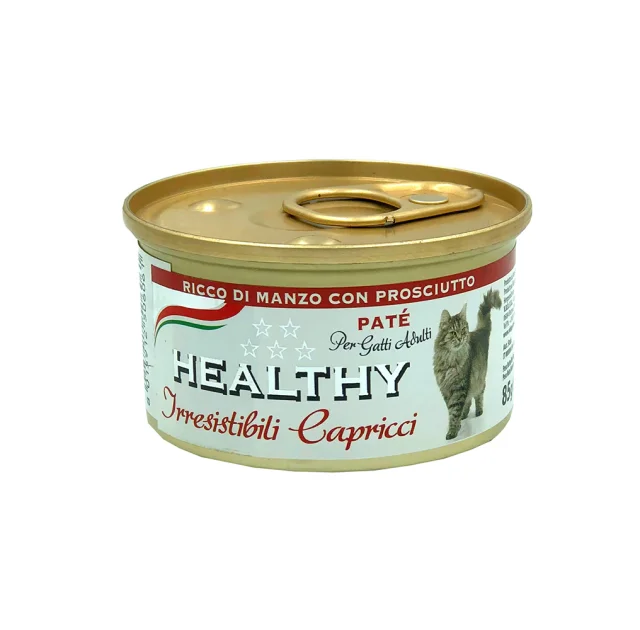 Консерва Healthy Irresistibili Capricci для вибагливих котів, паштет з яловичиною та шинкою, 85 г