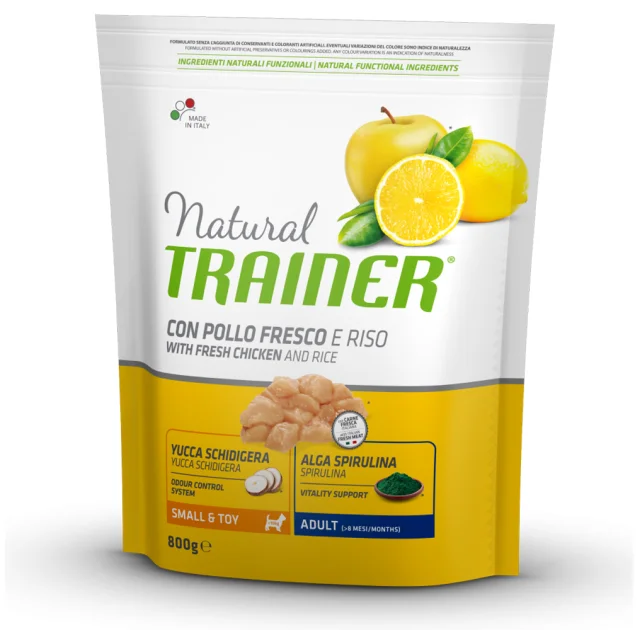 Корм Trainer Natural Super Premium для дорослих собак малих порід, свіжа курка, рис і алое вера, 800 г
