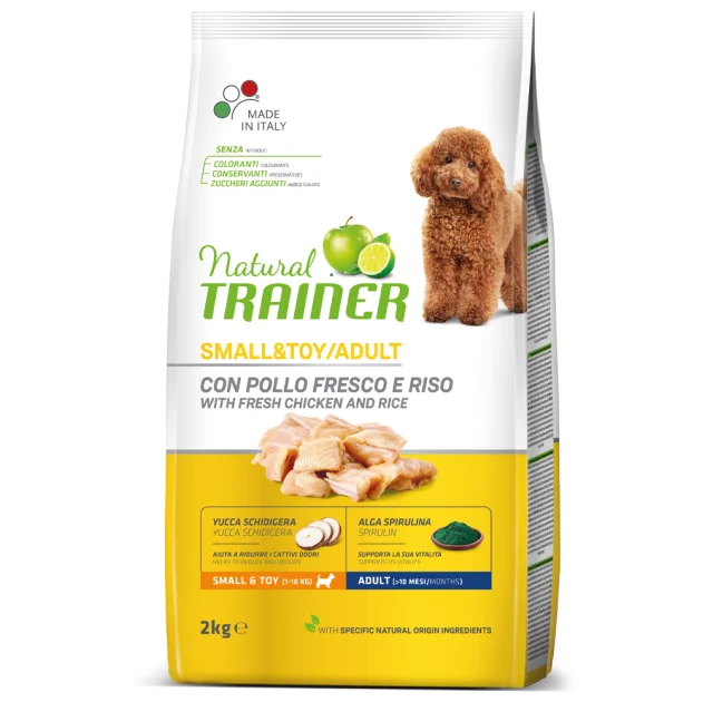 Корм Trainer Natural Super Premium для дорослих собак малих порід, свіжа курка, рис і алое вера, 2 кг