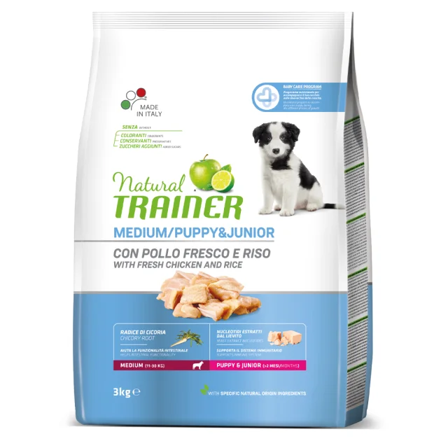 Корм Trainer Natural Super Premium для цуценят середніх порід, до 15 місяців, зміцнює імунну систему, 3 кг