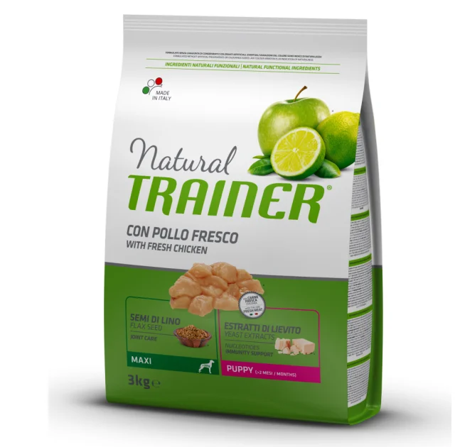 Корм Trainer Natural Super Premium Puppy Maxi для цуценят великих порід, до 8 місяців, для росту кісток, 3 кг
