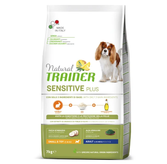 Корм Natural Trainer Dog Sensitive Plus для взрослых собак мелких пород, монопротеиновый, с кроликом, 7 кг