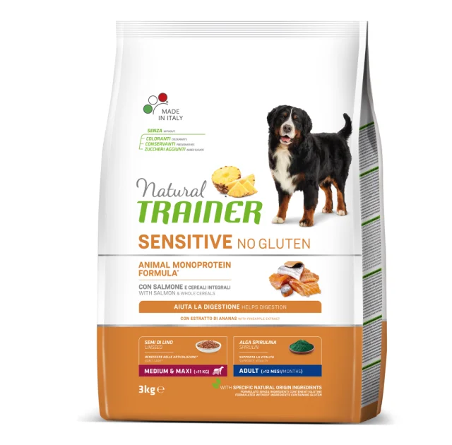 Корм Natural Trainer Dog Sensitive для дорослих собак середніх і великих порід, з лососем, 3 кг
