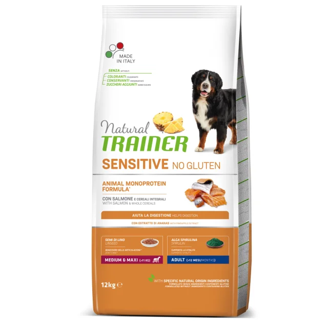 Корм Natural Trainer Dog Sensitive для дорослих собак середніх і великих порід, з лососем, 12 кг