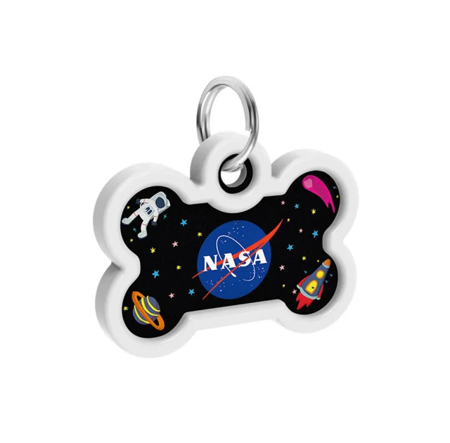 Адресник WAUDOG Smart ID c QR паспортом для собак и котов, металлический, рисунок "NASA", кость, 40×28 мм