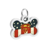 Адресник WAUDOG Smart ID c QR паспортом для собак и котов, металл, рисунок "Супермен Америка", кость, 40×28 мм