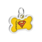 Адресник WAUDOG Smart ID c QR паспортом для собак и котов, металл, рисунок "Супермен винтаж", кость, 40×28 мм