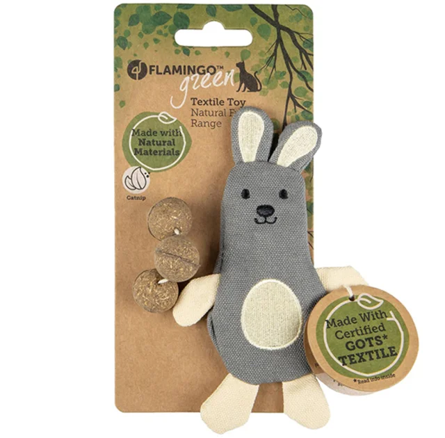 Іграшка Flamingo Natural Fun кролик для котів, з котячої м'ятою, м'яка, 9.5×1×14 см