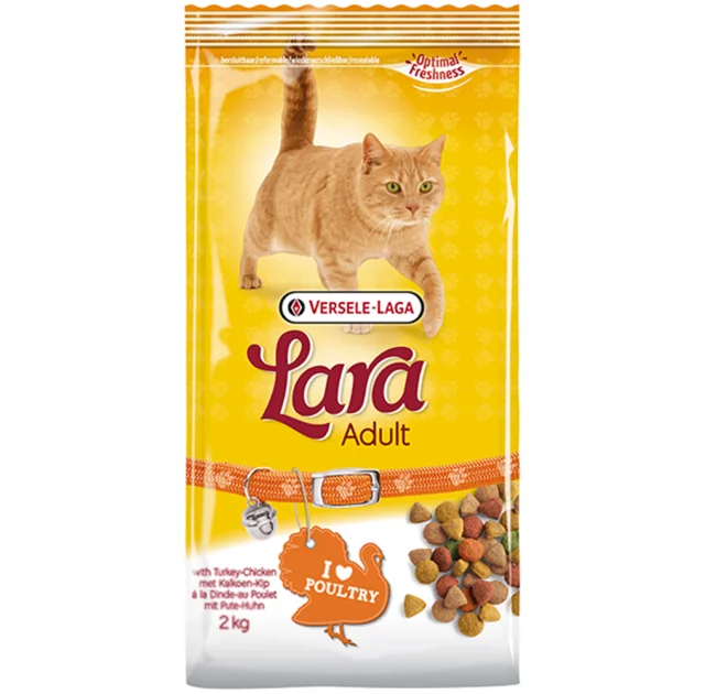 Корм Lara Adult with Turkey & Chicken для взрослых кошек, сухой, премиум, индейка с курицей, 2 кг