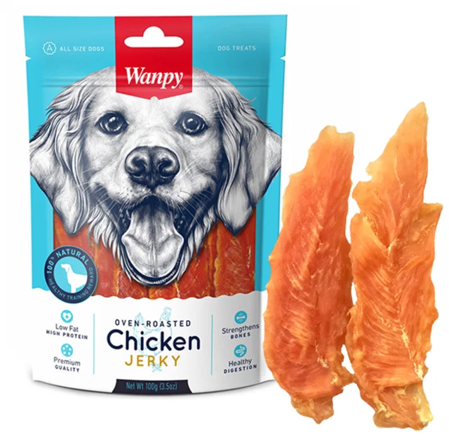 Лакомство Wanpy Chicken Jerky вяленое куриное филе, для собак, 100 г