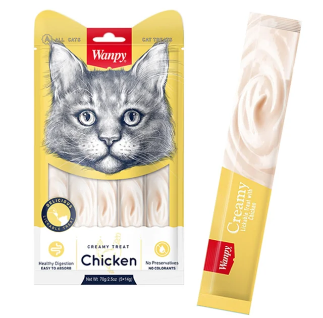 Лакомство Wanpy Creamy Lickable Treats Chicken с курицей, витаминами и таурином, для кошек, 5×14 г