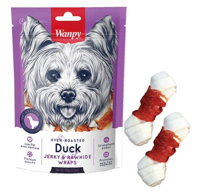 Ласощі Wanpy Duck Jerky & Rawhide Wraps кістка з вузлами і в'яленої качкою, для собак, 100 г