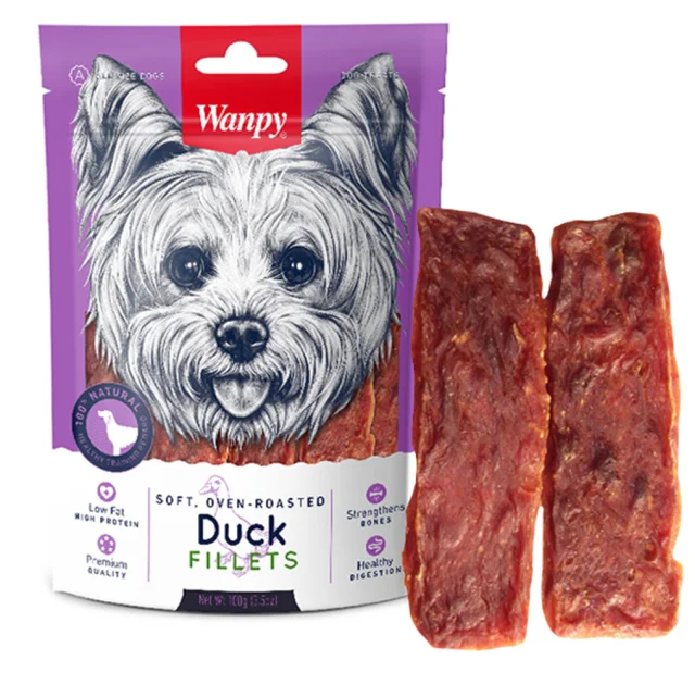 Лакомство Wanpy Soft Duck Fillets вяленое филе утки, для собак, 100 г