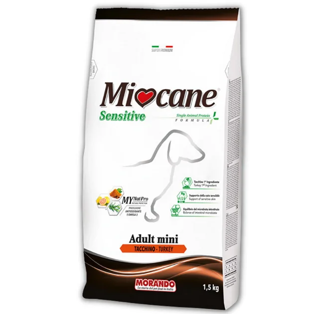 Монопротеїновий сухий корм Morando MioCane Mini Sensitive Monoprotein для собак дрібних порід, індичка, 1.5 кг