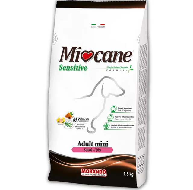 Монопротеїновий сухий корм Morando MioCane Mini Sensitive Monoprotein для собак дрібних порід, свинина, 1.5 кг