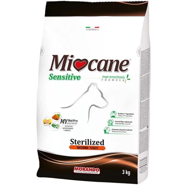 Сухой корм Morando MioCane Sensitive Monoprotein Sterilised для стерилизованных собак всех пород, индейка, 3 кг