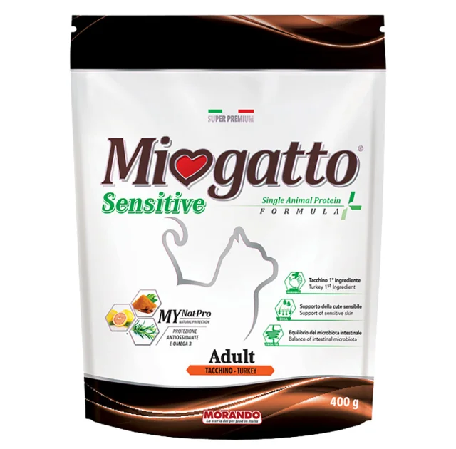 Монопротеїновий сухий корм Morando MioGatto Sensitive Monoprotein для котів, індичка, 400 г