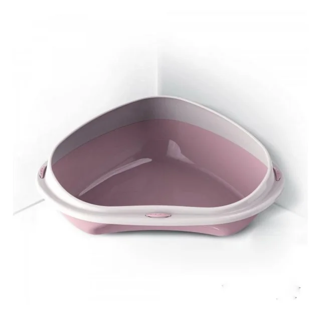 Туалет кутовий з бортиком Georplast Shuttle Corner для котів, 58×48×20.5 см, рожевий