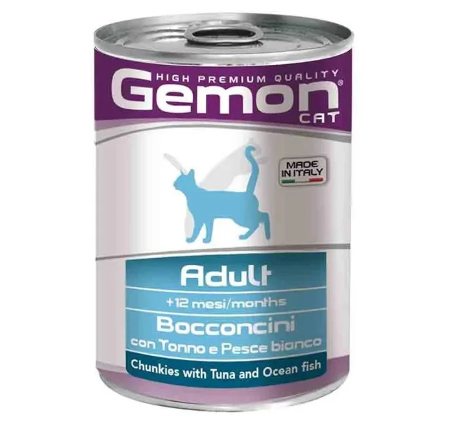 Консерви Gemon Cat Wet Adult для дорослих котів, шматочки в желе, тунець та океанічна риба, 415 г