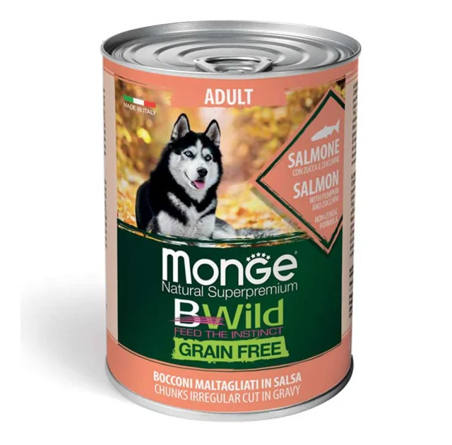 Консервы Monge Dog Wet Be Wild Adult для взрослых собак, лосось, тыква и цуккини, 400 г
