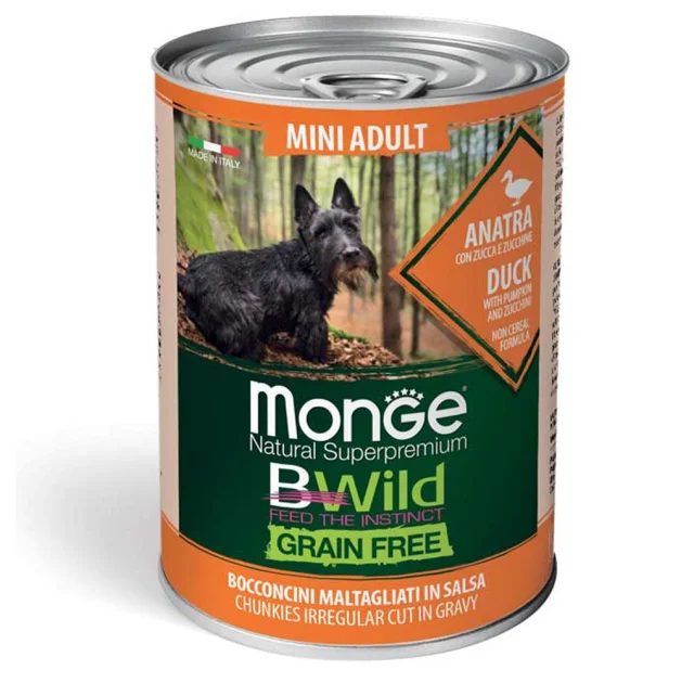 Консервы Monge Dog Wet Be Wild Mini Adult для взрослых собак, утка, тыква и цуккини, 400 г