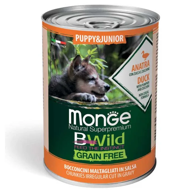 Консервы Monge Dog Wet Be Wild Puppy & Junior для щенков, утка, тыква и цуккини, 400 г