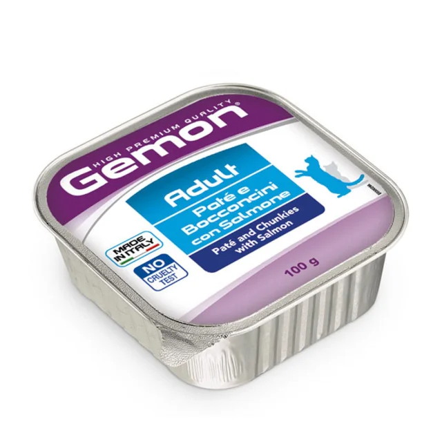 Консерви Gemon Cat Wet Adult для дорослих котів, шматочки в паштеті, з лососем, 100 г