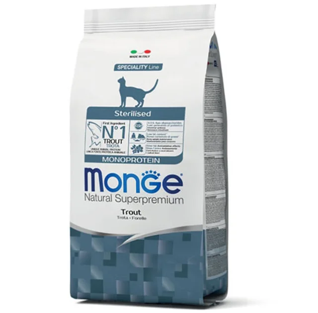 Сухой корм Monge Cat Monoprotein Sterilised для стерилизованных кошек, с форелью, 10 кг
