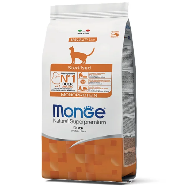 Сухой корм Monge Cat Sterilised для стерилизованных кошек, с уткой, 10 кг