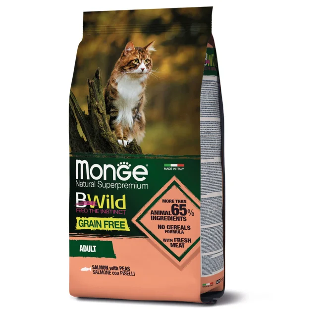Сухой корм Monge Cat Be Wild Gr.Free для взрослых кошек, с лососем, 1.5 кг