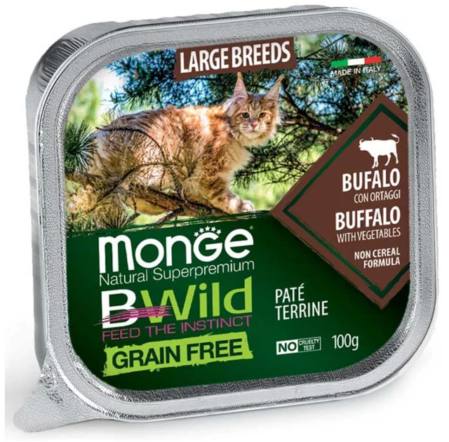 Консервы Monge Cat Be Wild Gr.Free Wet для кошек больших пород из 2-х месяцев, паштет, з м'ясом буйвола, 100 г
