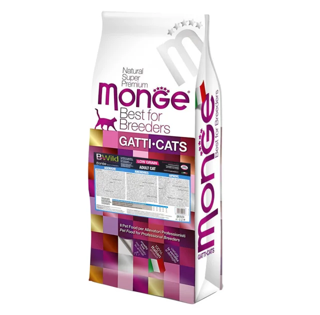 Сухой низкозерновой корм Monge Cat Be Wild Low Grain, для кошек, с анчоусом, 10 кг
