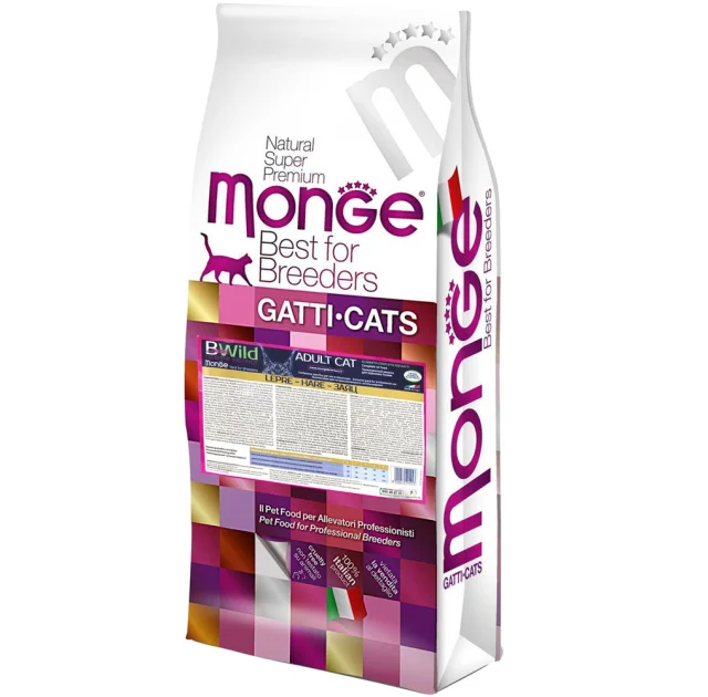 Сухой низкозерновой корм Monge Cat Be Wild Low Grain для кошек, с мясом зайца, 10 кг