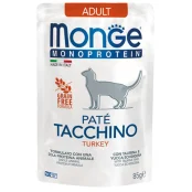 Влажный корм Monge Cat Monoprotein Adult для взрослых кошек, паштет, с индейкой, 85 г