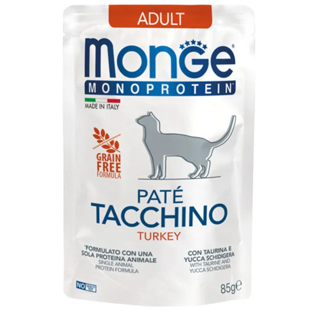 Влажный корм Monge Cat Monoprotein Adult для взрослых кошек, паштет, с индейкой, 85 г
