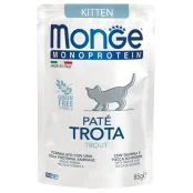 Влажный корм Monge Cat Monoprotein Kitten для котят, паштет, с форелью, 85 г